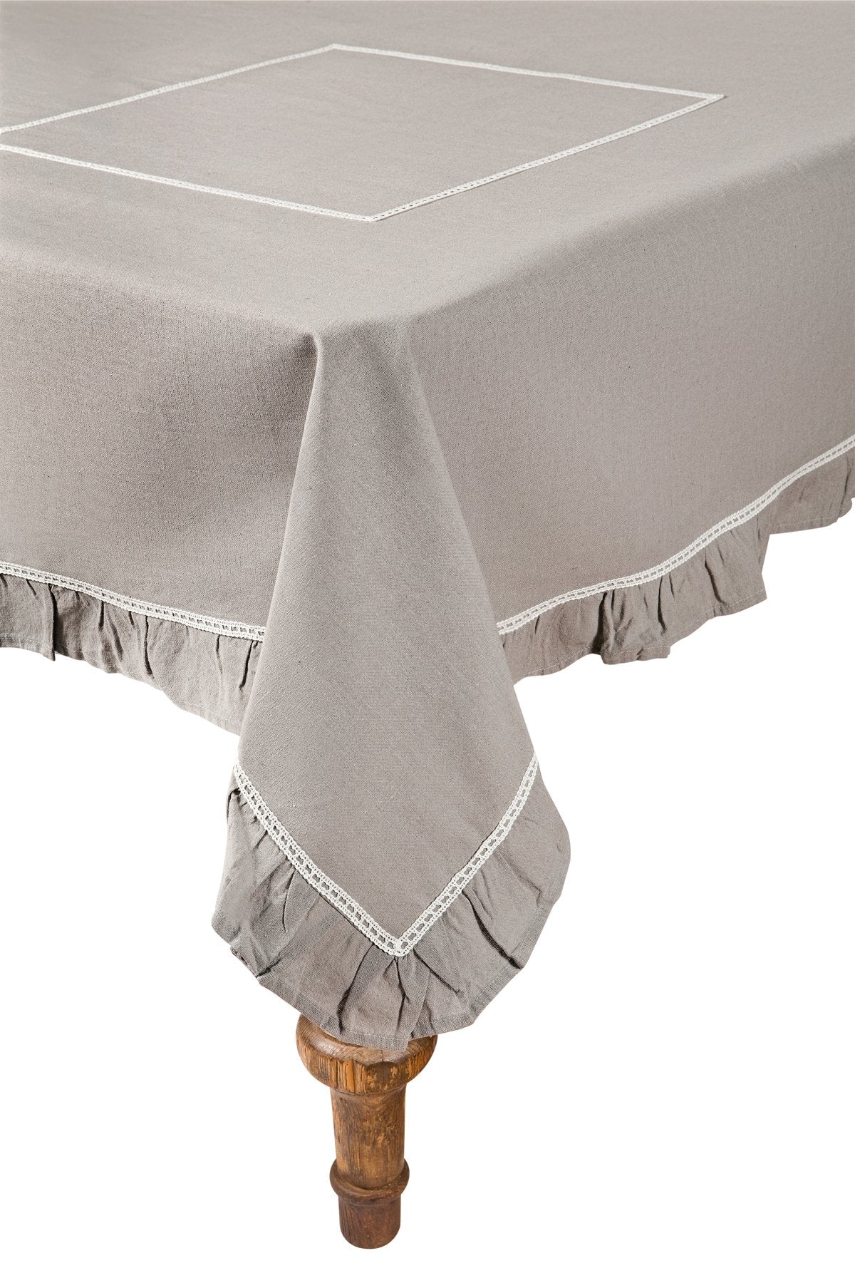 Ruffle Trim W/White Lace Tablecloth