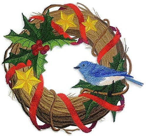 Embroidered Blue Bird Wreath Iron - WishBest